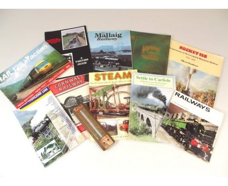 BOOKS & THERMOMETER.
A copper railway thermometer & various books & publications on railways & trains.