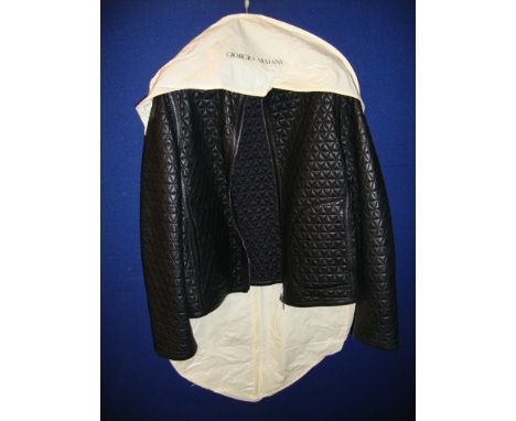 Giorgio Armani Collezioni men's black leather reversible bomber jacket, in full quilted leather on one side and quilted fabri