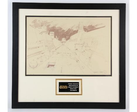 Star Wars  Original production used blue print of a concept artwork of Death Star by design artist Joe Johnston, 41 x 28cm wi