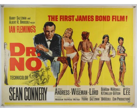 James Bond Dr. No (1962) British Quad film poster for the first James Bond film, illustration by Mitchell Hooks, starring Sea