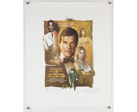 James Bond, Man with the Golden Gun - Jeff Marshall print, signed by Roger Moore, Christopher Lee, and Guy Hamilton, rolled w