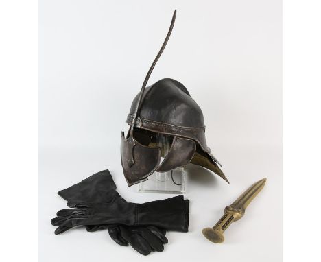 Game of Thrones - Unsullied Helmet, Gloves and Dagger, the helmet is made from metal and leather, faux leather gloves and a r