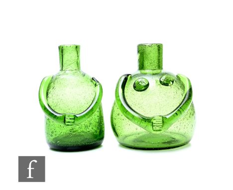 Erik Höglund for Boda, a mid 20th Century Scandinavian People flask, of globe form with applied arms and roundels, in green g