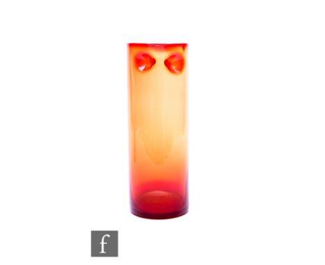 Göran Wärff for Pukeberg, a mid Century Scandinavian graded burnt orange glass bird pitcher, of sleeve form with impressed ey