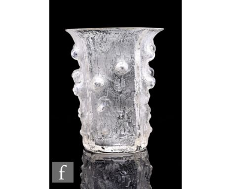 Timo Sarpaneva for Iittala, a mid 20th Century Finnish art glass Finlandia vase, of moulded tree trunk form with coppiced bra