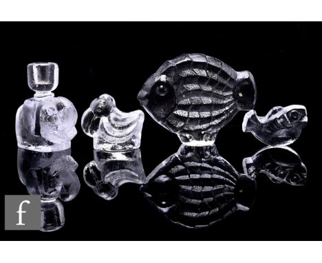 Lars Hellsten for Skruf, a mid Century Scandinavian lead crystal candlestick, modelled as a standing elephant supporting sing
