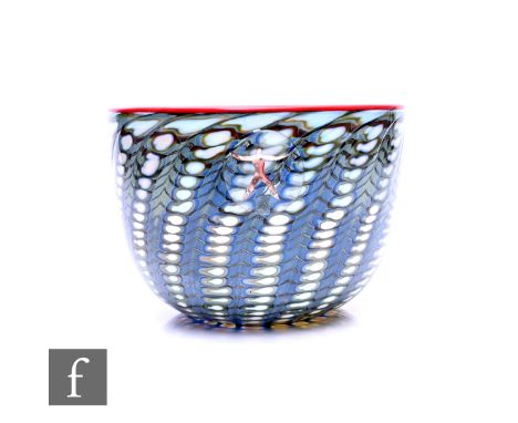 Bertil Vallien for Kosta Boda, an early 20th Century Scandinavian 'Father of Pearl'/'Jupiter' glass bowl, of circular high si