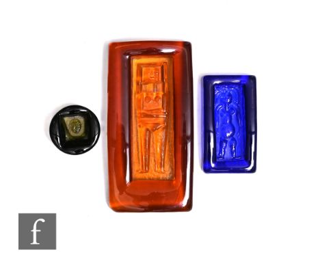 Erik Höglund for Boda, a mid Century Scandinavian glass slab dish, of rectangular form, impressed with a stylized female figu