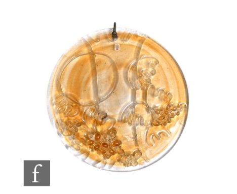 Per Lütken for Holmegaard, a mid Century Danish Four Seasons 'Autumn' suncatcher, of circular form, impressed stylized foliat