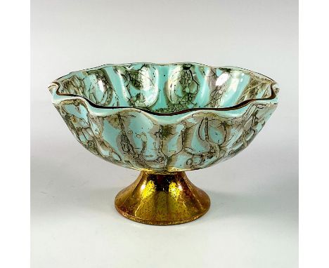 Turquoise toned with lustre finish &amp; branch patterning. Gold toned rim around piece.Hand Painted. Delft Holland on bottom