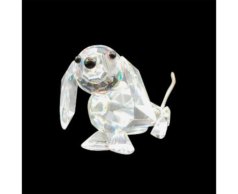 Clear crystal body with black button eyes and nose. Silver coiled tail. Swarovski SCS backstamp. 7641 075 000. Artist: Max Sc