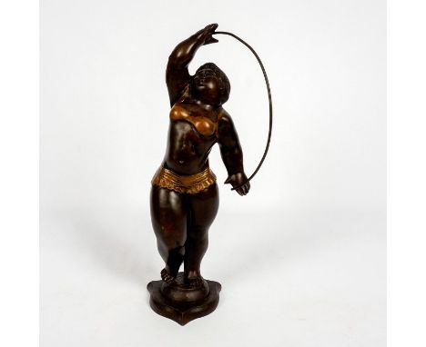 Modeled as voluminous woman dancing with hula hoop.Made in the style of Fernando Botero. This item has no reserve. Dimensions