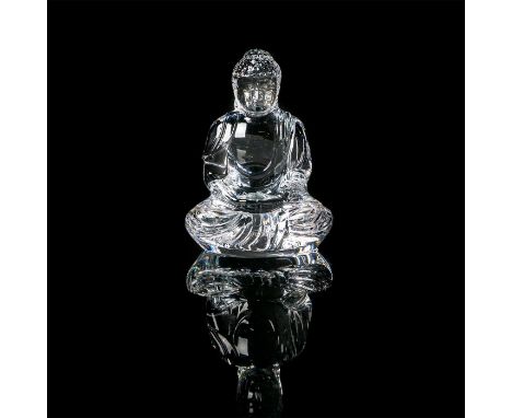 From the lights of Asia collection. Handcrafted sitting Buddha sculpture. Clear full-lead crystal. With Baccarat stamp to bas