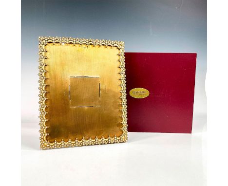 A sophisticated museum gold plated frame decorated with a pearl glaze enamel, pearls, and crystals. Edgar Berebi impressed pl