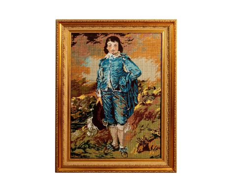 Large needlepoint canvas that represents the Rococo portrait, The Blue Boy, painted by Thomas Gainsborough (English, 1727-178
