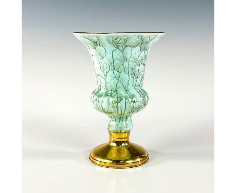 Turquoise toned with lustre finish &amp; branch patterning. Gold toned rim around piece.Hand Painted With Brass Accents Made 