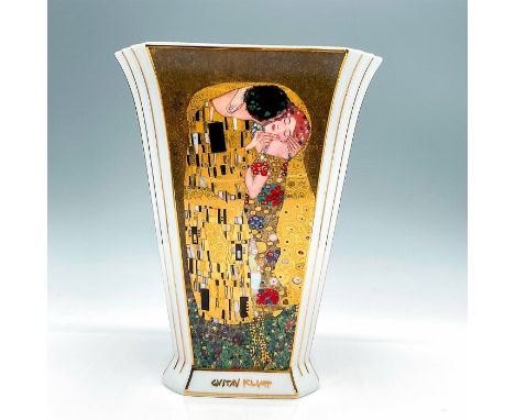 Limited edition gilded vessel, decorated with a transfer print illustration of Gustav Klimt â€œThe Kiss". Part of the Artis O