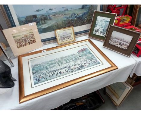 A large gilt framed L S Lowry print and 4 others.