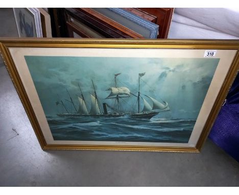 A large gilt framed print of SS Great Britain first steel hulled ship by I.K Brunel.