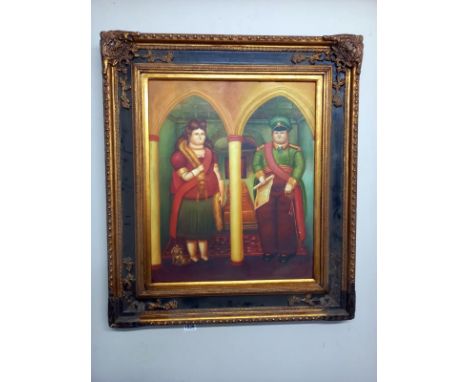 A framed print of men and women in slight Steampunk style costume. COLLECT ONLY.