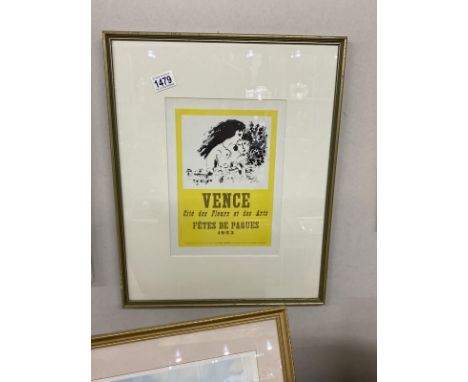 Marc Chagall (1887-1985) Plate signed lithographic print 'Vence' Cite Des Fleurs Et Des Art's Fetes De Paques 1953 published 