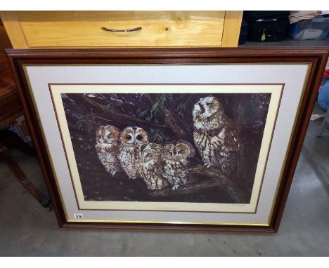 A large limited edition print of owls 'Insomnia' by Dorothea Lynde No 340/850. 92cm x 73cm. Collect Only.