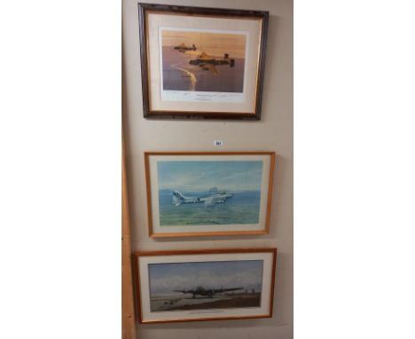 3 framed and glazed print pictures of world wars, Bomber-one being a limited edition Halifax with J Signatures. Collect Only.