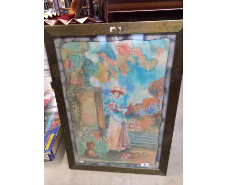 A large print on fabric of a woman with flowers *53cm x 73cm) COLLECT ONLY