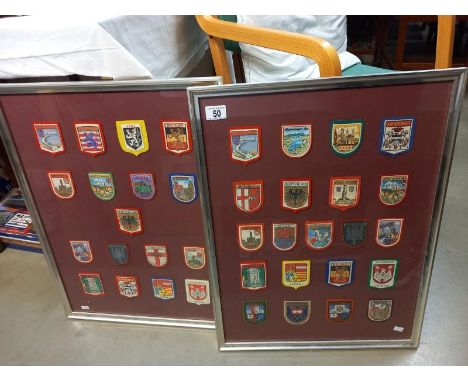38 framed vintage tourist cloth patch badges