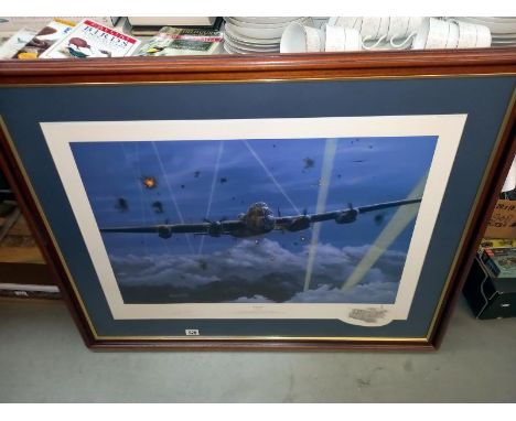 A large framed print 'G.George' by David Bryant, Avro Lancaster B1 signed Limited edition 15:15. 106cm x 83cm. Collect Only.