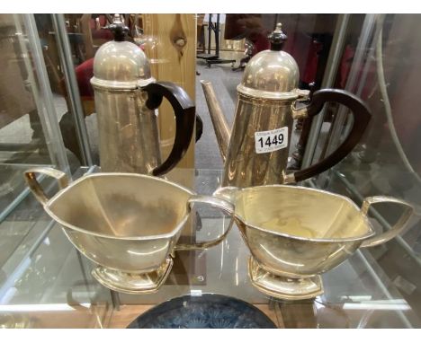 2 Silver plate coffee jugs, milk jugs and sugar basin.