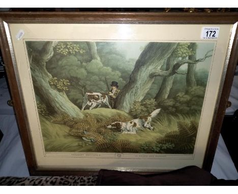 A print of a Victorian engraving pheasant shooting. 55cm x 46cm