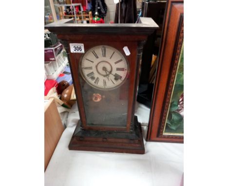 An Edwardian mantle clock with pendulum, no key, 1 spring broken