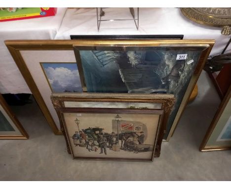 A selection of various pictures including canvas coach and horses.Largest print 84cm x 74cm.