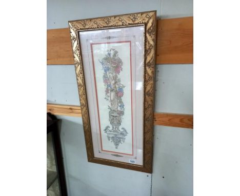 A Roman style print including carved silvered frame. 42cm x 86cm.