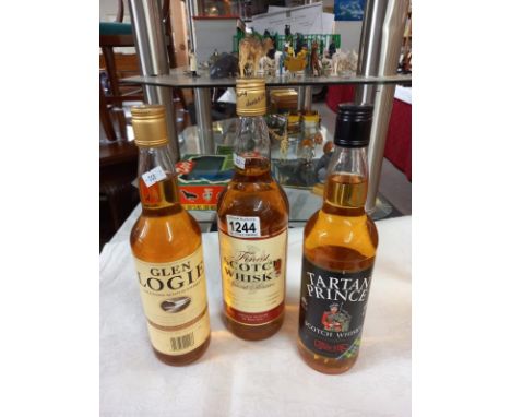 3 bottles of whisky - Glenlogie blended, Tartan Prince and Finest Scotch whisky.