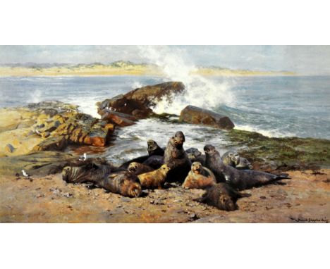 AFTER DAVID SHEPHERD OBE (b.1931) - Elephant Seals, photographic reproduction, signed in pencil and numbered 855/1500, framed