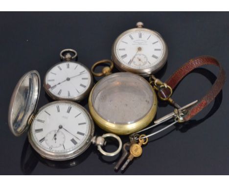 A silver full hunter key wind pocket watch, the circular white enamel dial with Roman numerals, subsidiary seconds dial, Mure