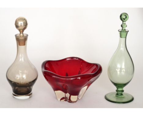 A post-war Whitefriars cased body bowl designed by William Wilson and Geoffrey Baxter of lobed form cased in clear crystal ov