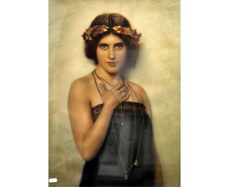 M NONNENBUCH - Coloured print of a young girl wearing a gold laurel leaf, 44cm x 59cm together a pair of classical prints tit