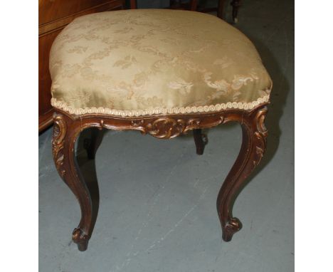 A second quarter 20th Century dressing stool in the French taste, with an acanthus scroll gilded frame, width 43cm. 