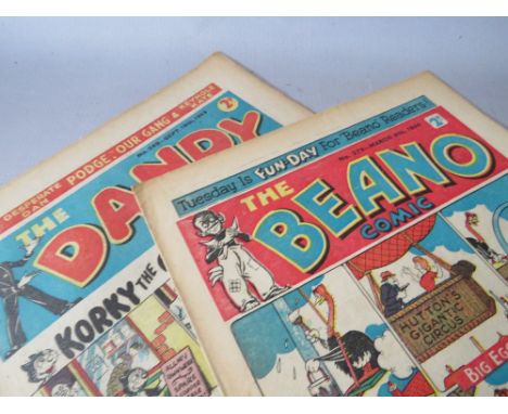 A COLLECTION OF VINTAGE COMICS, to include three 1943 Dandy comics, and a 1946 Beano, together with a selection of Valentine 