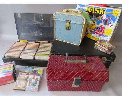 A SELECTION OF VINTAGE RECORD AND TAPE CASES ETC., to include a selection of cassette tapes (5)