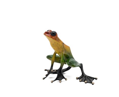 Tim Cotterill (b.1950) 'Frogman' a limited edition enamelled bronze frog, c2007, numbered 461/1000. L 10cm, H 12cm, W 17cm.&n