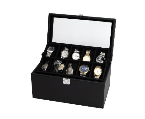 Collection of 21 vintage gentleman's wristwatches in case.&nbsp; All stainless steel or gilt plated cases, 3 x automatic, rem