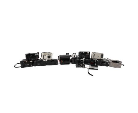 Group of 13 vintage cameras. Including Olympus, Yashica, Canon, Polariod and others. 35mm, disc and polaroid.&nbsp;