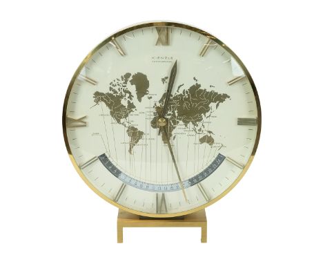 Kienzle brass cased quartz 'World' mantle clock. H 29.5cm