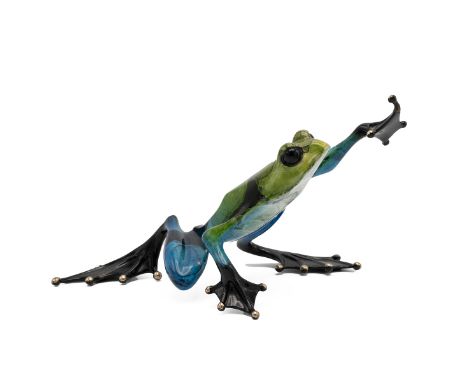 Tim Cotterill (b.1950) 'Frogman' a limited edition enamelled bronze frog, c2007, numbered 896/2000, EV 96/100. L 25cm, H 13cm