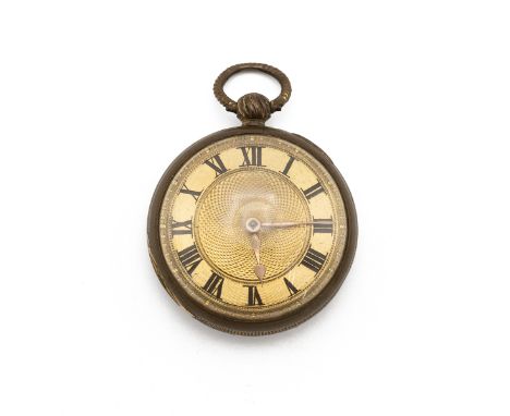 Louisa Moore, mid 19th Century gilt brass pocket watch. Engraved movement cover, 43mm case, engine turned dial with roman num
