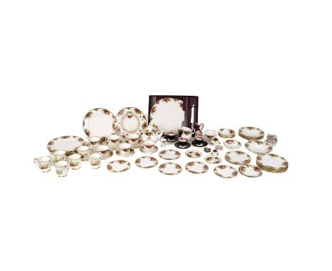 Royal Albert Old Country Roses part dinner set comprising a total of 57 pieces: a boxed 2 piece cake set comprising serving p